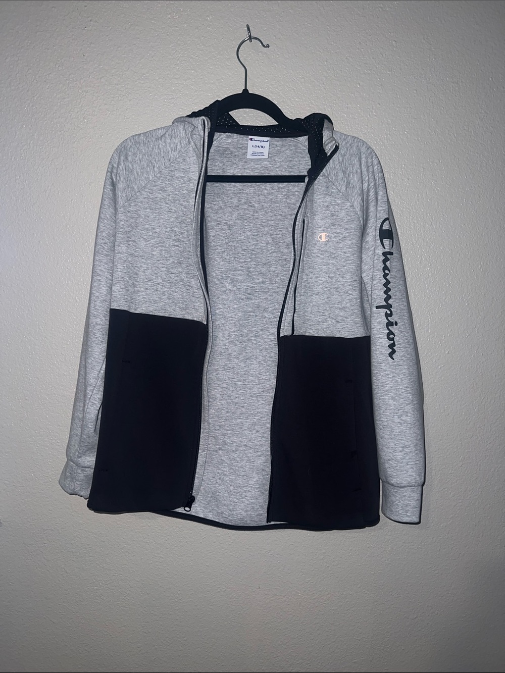 Champion Gray and Black Zip-Up Hooded Sweatshirt